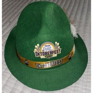 Tulsa Oktoberfest Green Bavarian Style Hat with Feathers St. Patrick's Day
